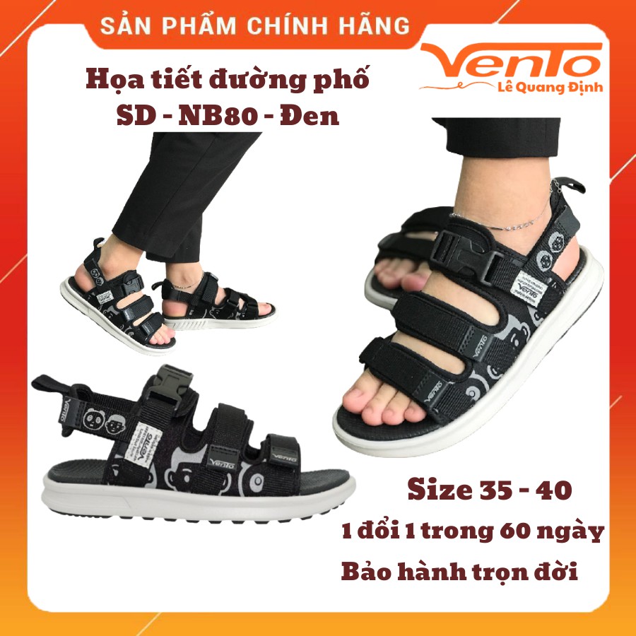 Giày Sandal Vento 2020 NB80 Màu Đen Đế IP chống xẹp lún Quai sau có thể tháo rời