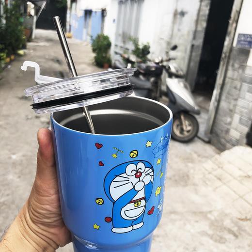 Ly giữ nhiệt inox 900ml hình doraemon, kitty tặng kèm ống hút và túi vải NPP Shoptido