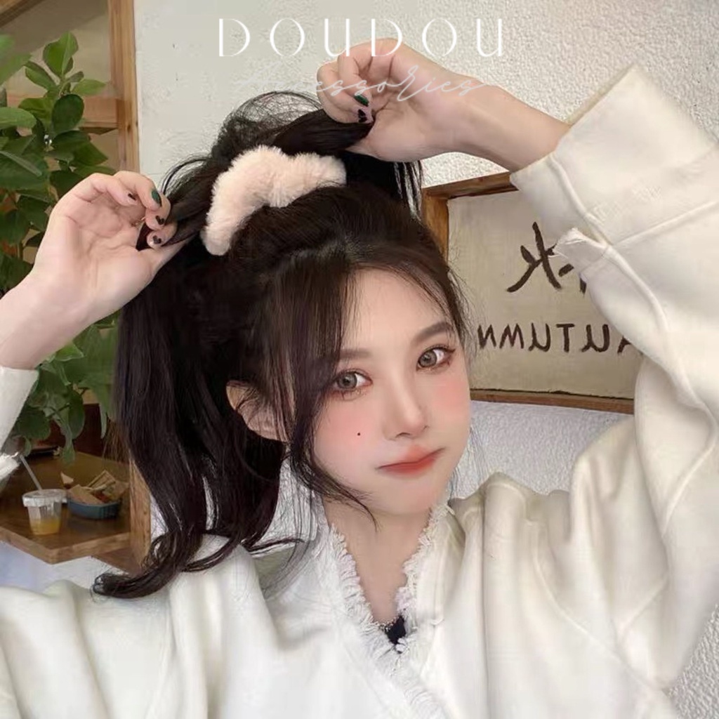 Dây buộc tóc Scrunchies Doudou Cột tóc vải bông mềm mại cổ điển xinh xắn phong cách Hàn Quốc thời trang FQ008