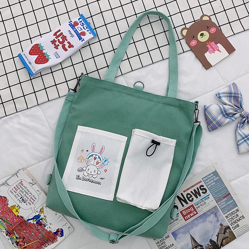 Túi Vải Canvas Đeo Vai Thời Trang Harajuku Dễ Thương Cho Nữ