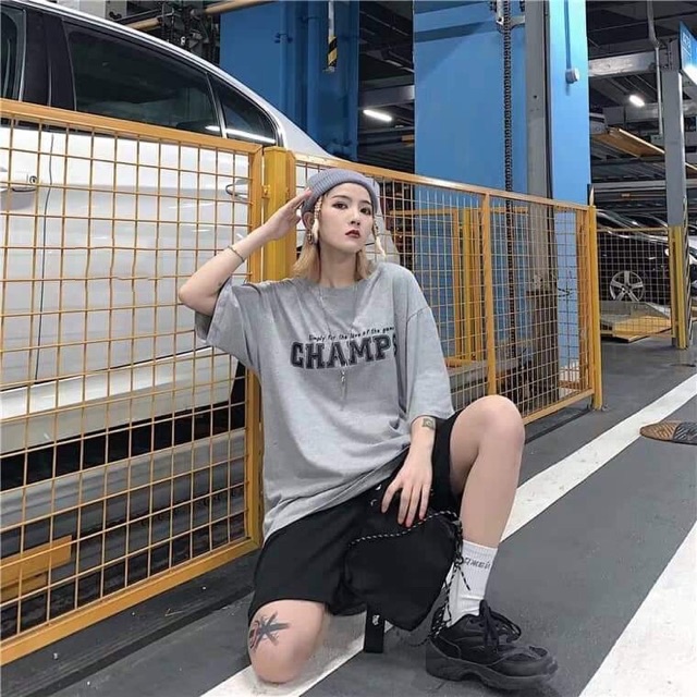 Áo phông nam nữ CHAMPS chữ ngực BIGOMALL - Áo thun Unisex ngắn tay Freesize 55kg