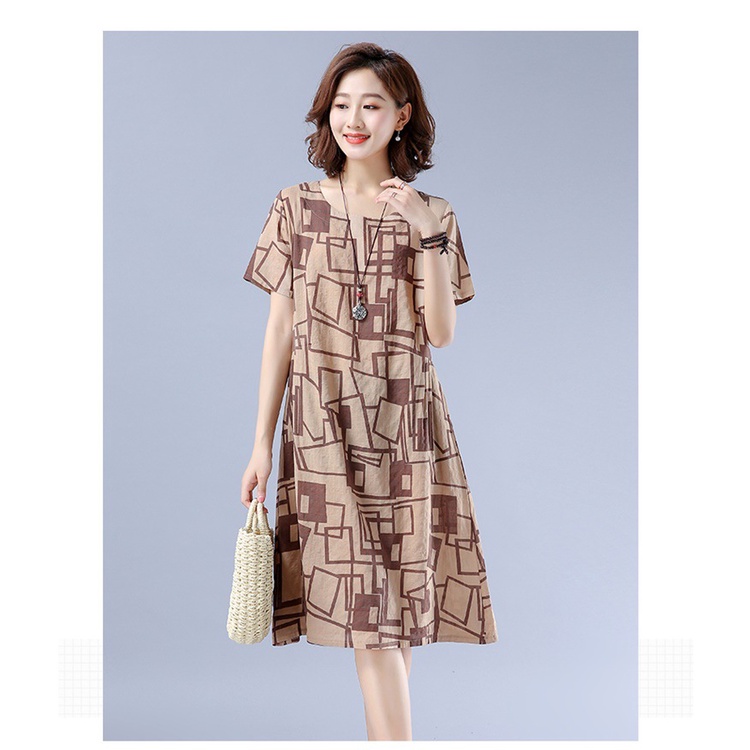 Đầm đũi-Váy dáng suông thời trang form rộng ngắn tay, hoạ tiết trẻ trung mặc đi làm, đi dạo phố