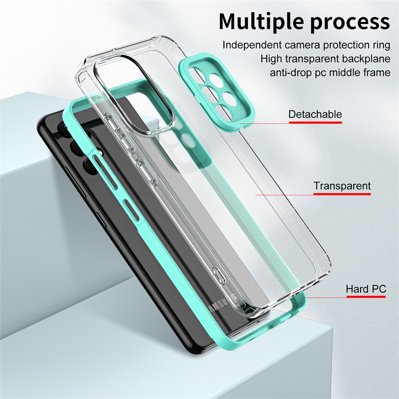 Ốp Điện Thoại PC Viền TPU Dẻo Trong Suốt Màu Macaron Chống Rơi Đơn Giản 3 Trong 1 Cho Samsung Galaxy A12 M12 A52 A52S A32 A72
