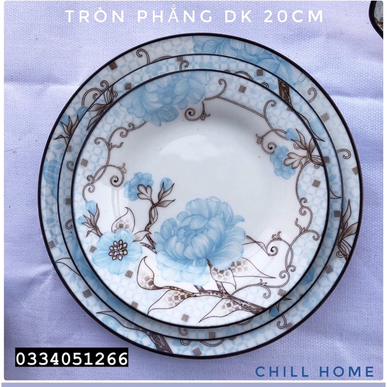 [BÁN LẺ]Bộ bát đĩa sứ ăn cơm bát tràng ,bát  decor hoạ tiết hoa xanh 3D,phong cách Bắc Âu cao cấp mã A478