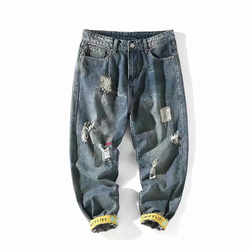Quần Jeans Dài Rách Gối Thời Trang Dành Cho Nam Size Lớn