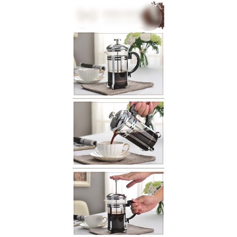Bình pha cà phê, trà thủy tinh kiểu Pháp French Press