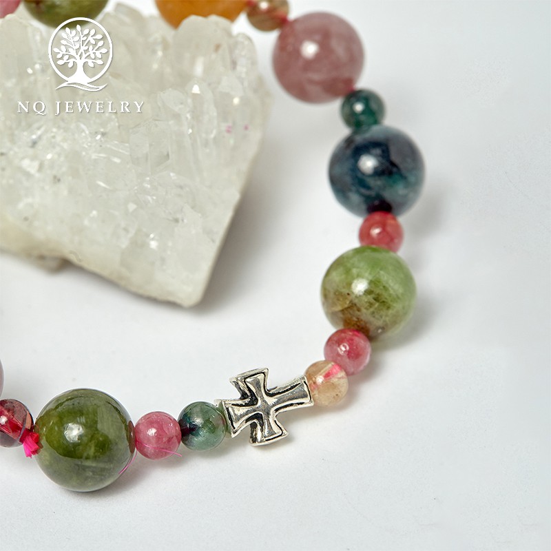 Vòng Mân Côi - Chuỗi Mân Côi Tourmalin Đa Sắc đk 52mm - NQ Jewelry