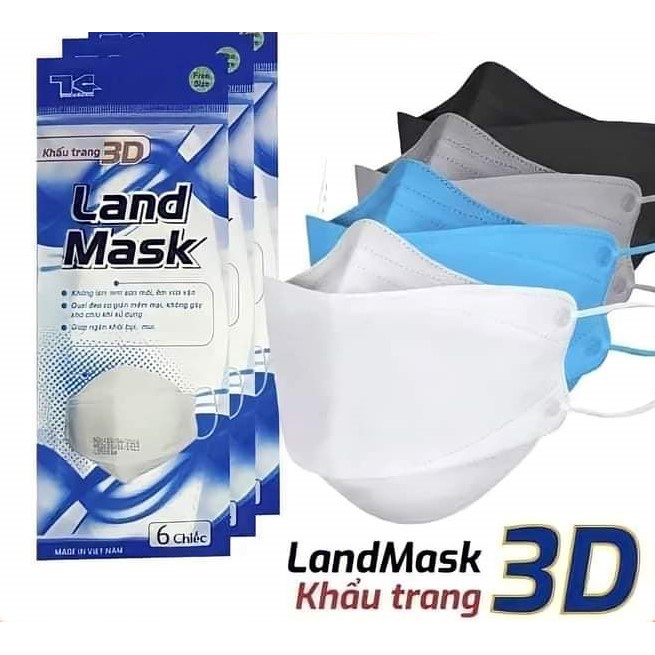 Khẩu Trang 3D Kháng Khuẩn LandMask Set 1 Bịch 6 Cái Có Nhiều Màu Hàng Công Ty Chính Hãng