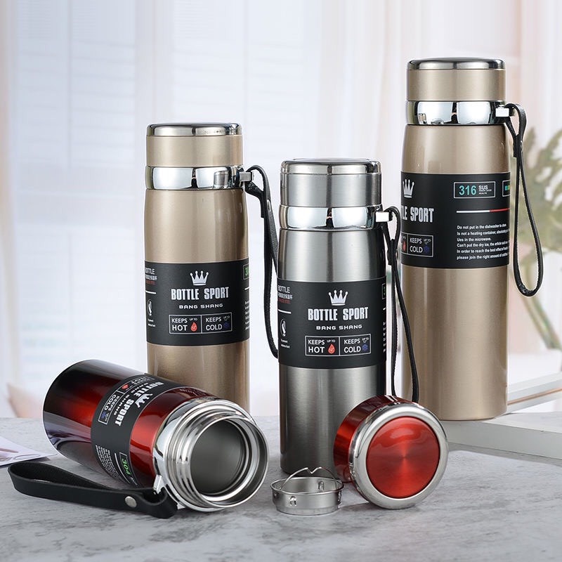Bình giữ nhiệt 1000ml CSHome cao cấp có nắp lọc trà - Bình đựng nước thể thao BOTTLE SPORT lõi inox 304 không gỉ có dây