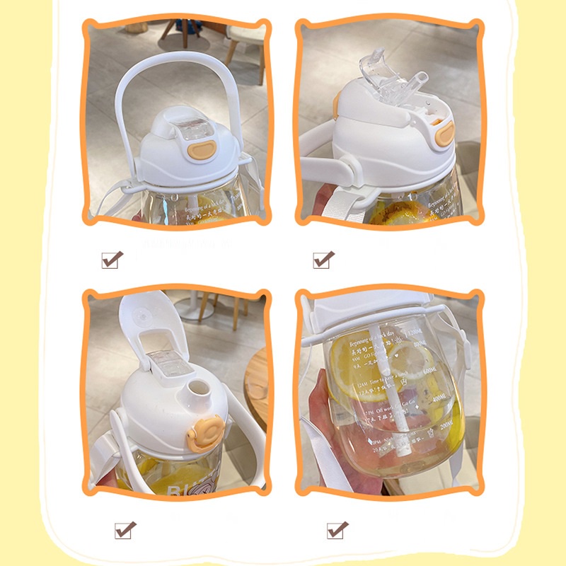 Bình nước thể thao gấu magic cute 1200ml và 1600ml có ống hút và vạch chia ml