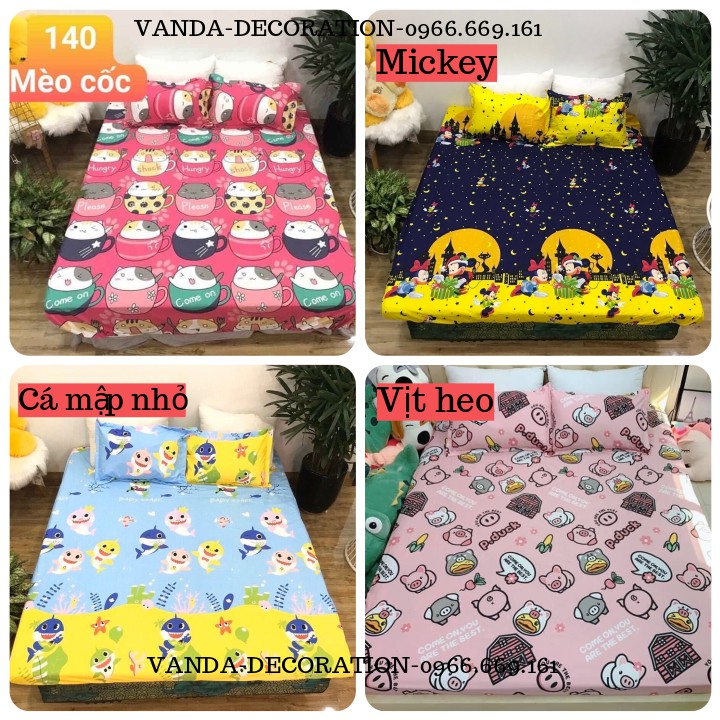 Bộ vỏ ga gối Cotton Poly VN họa tiết đáng yêu - Hàng đẹp không bai xù Inbox chọn mẫu