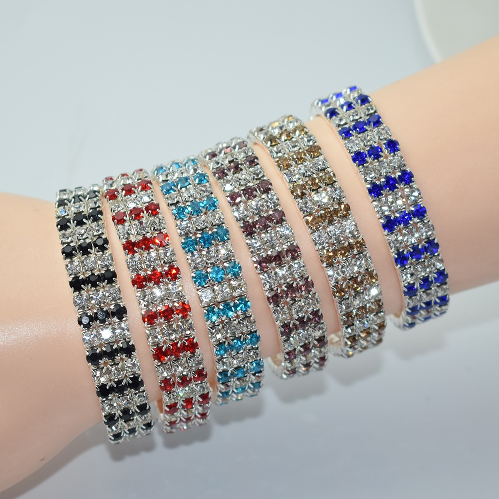 Vòng Tay Hở Nhiều Lớp Đính Đá Kim Cương Toàn Diện Thời Trang