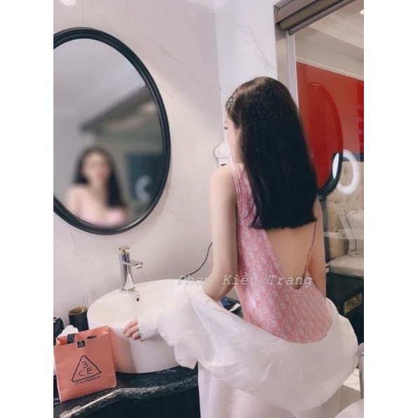 Bikini đi biển, bộ bơi liền mảnh hở lưng Dior 2 màu hồng, xanh Vivi Shop