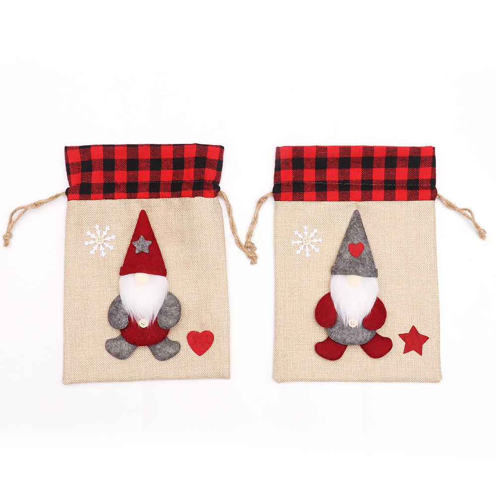 Túi Dây Rút Vải Lanh Đựng Quà Giáng Sinh / Kẹo Hình Búp Bê Vô Diện / Ông Già Noel
