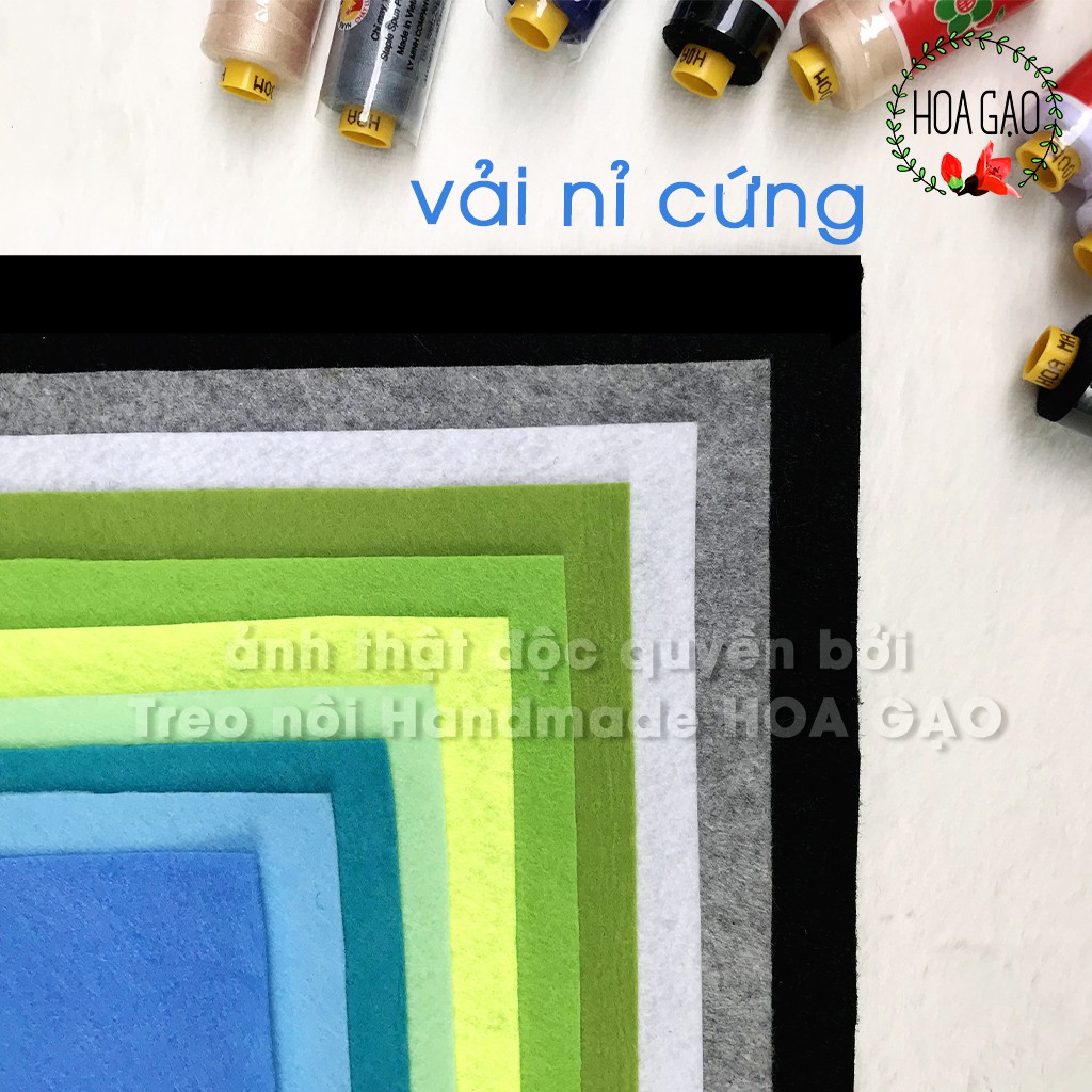 Set vải nỉ cứng, combo 10 màu vải dạ nỉ cứng pastel xanh HOA GẠO GNCBC handmade, làm sách vải cho bé, dễ cắt dán