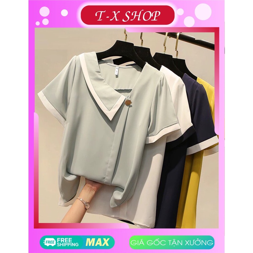 ÁO KIỂU NỮ CỔ ĐẮP CHÉO PHỐI NÚT TAY LOE_