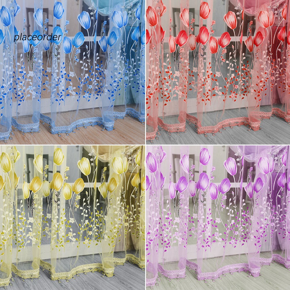 Rèm cửa bằng vải họa tiết hoa tulip kích thước 1x2m đáng yêu thời trang