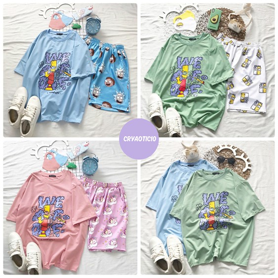 Set áo Simpson + quần short cartoon simpson kì lân unicorn unisex