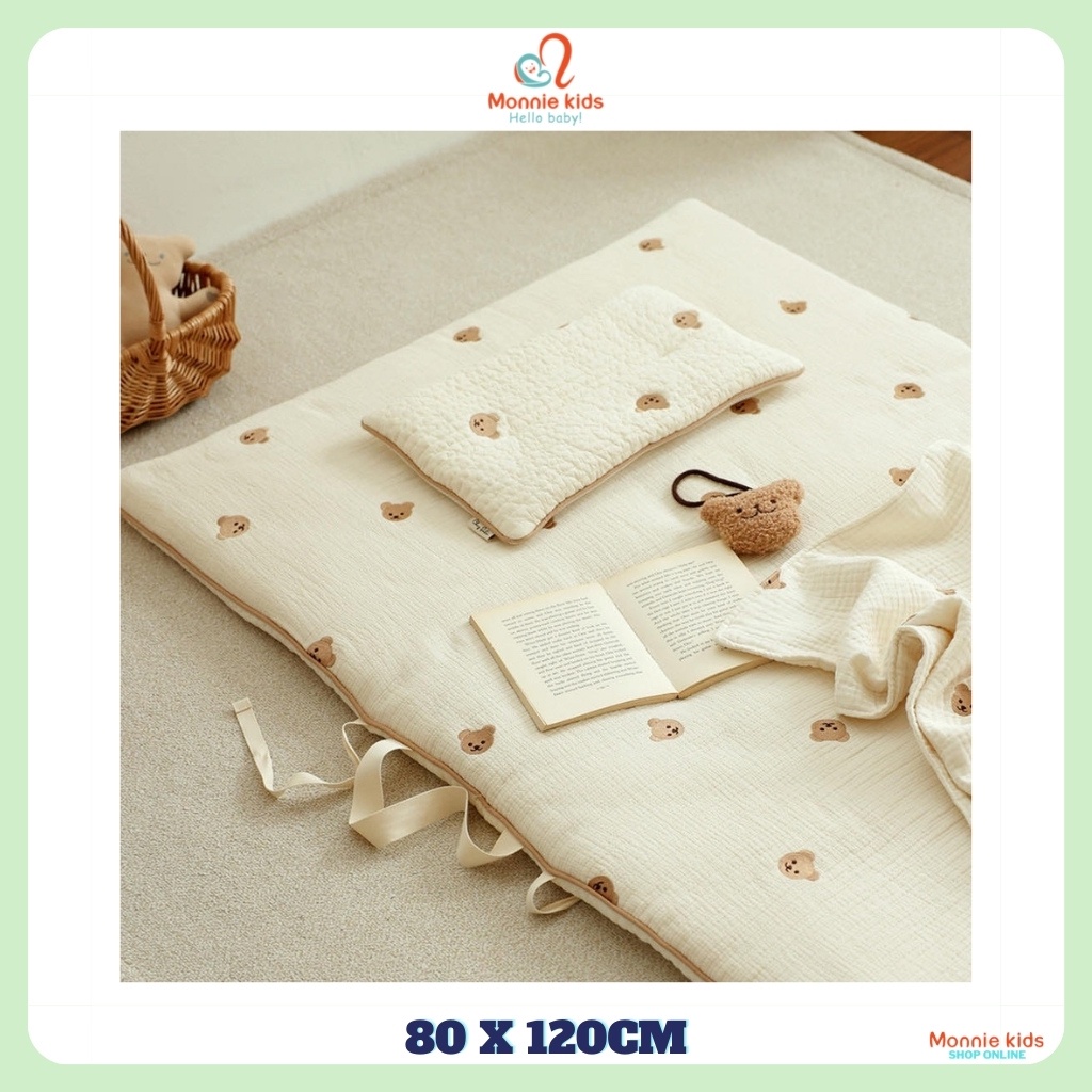Thảm nằm gấp gọn hoạ tiết gấu CHEZBEBE 80x120cm, thảm nằm an toàn cho bé - Monnie Kids