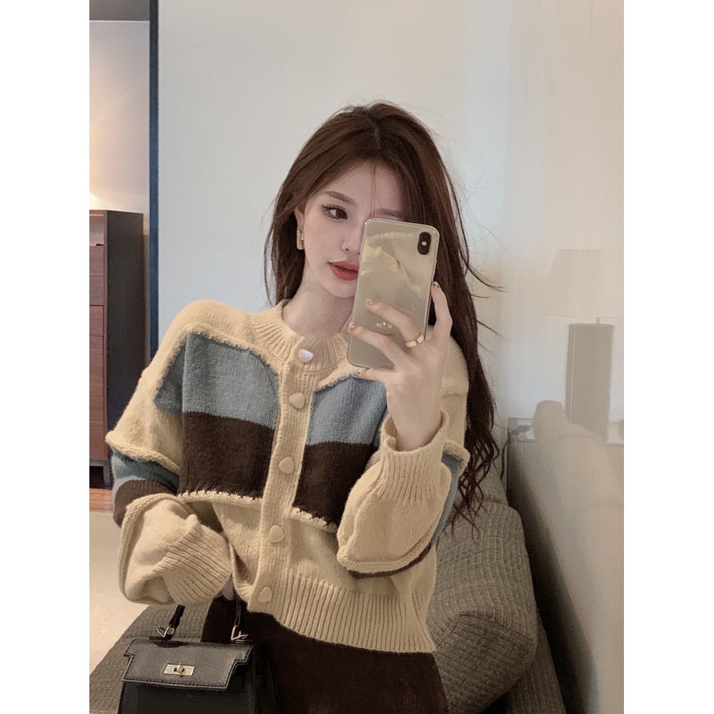 Áo Khoác Cardigan Dệt Kim Dáng Rộng Phong Cách Retro Nhật Bản