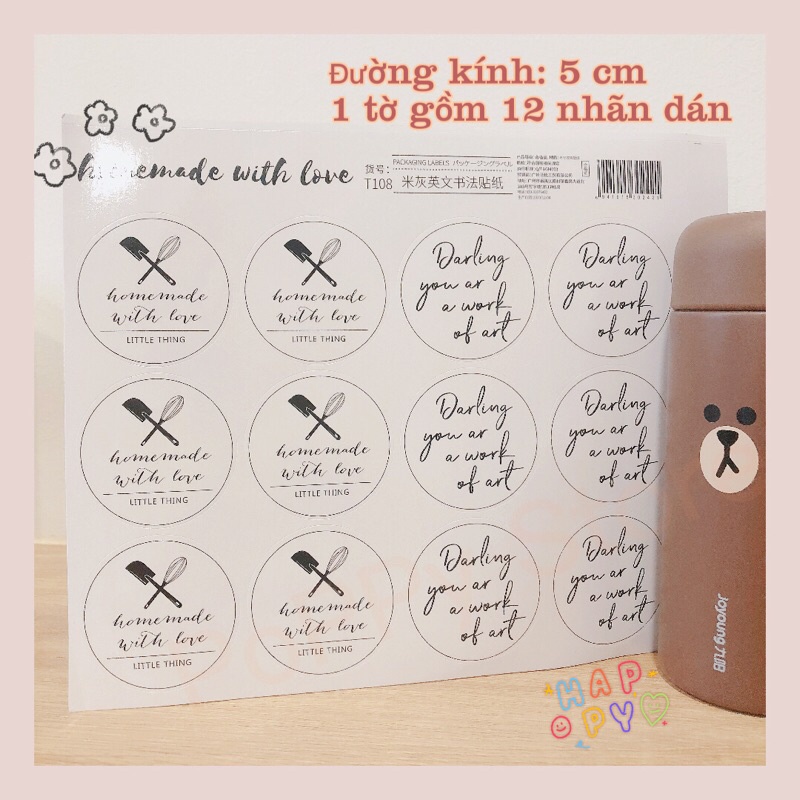 NHÃN DÁN - DECAL - TEM DÁN CHO HỘP BÁNH, CHAI LỌ, DỤNG CỤ BÁNH - DECAL DỄ THƯƠNG - POPPY STORE