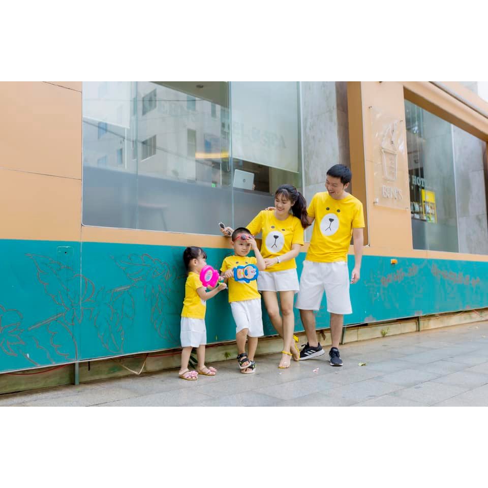 Áo thun gia đình 3/4/5 người gấu vàng dễ thương, vải mát, chất đẹp, cam kết giá rẻ. Family store