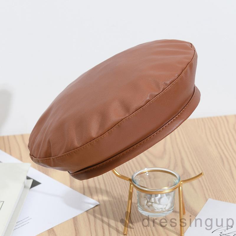 Mũ da mỏng tròn có dây rút thời trang xuân thu cho nữ