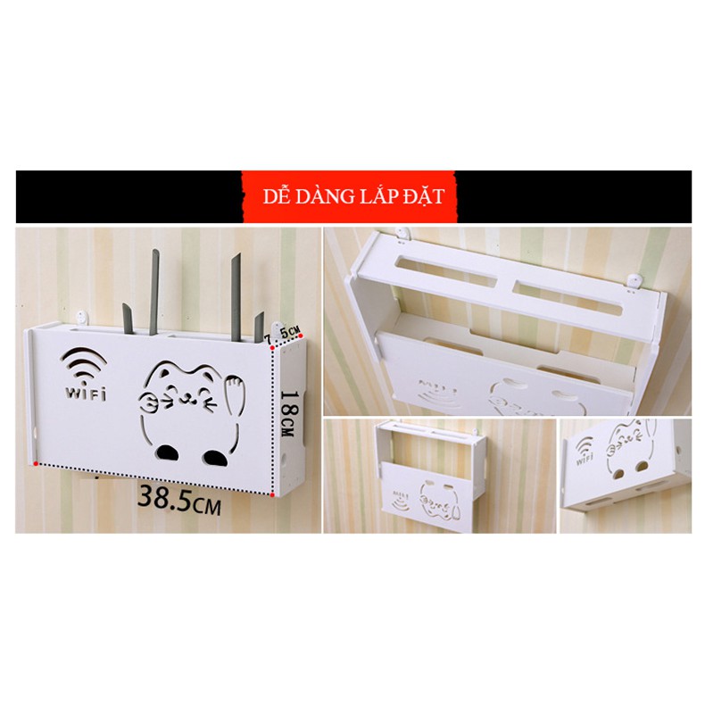 Kệ để wifi/modem bằng gỗ nhựa treo tường không cần khoan đục loại to (nhiều mẫu mã lựa chọn)
