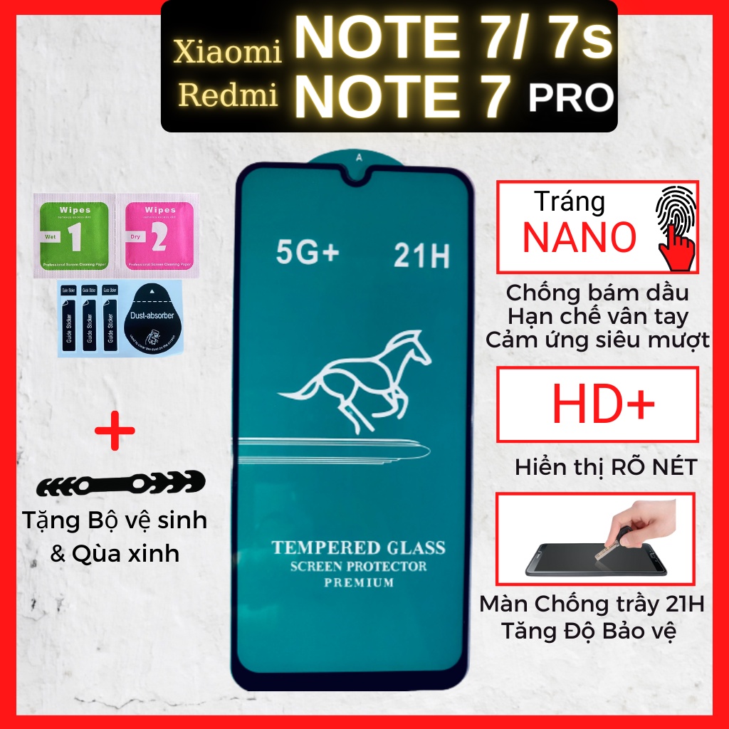 Kính cường lực Xiaomi Redmi Note 7/Note 7s/Note 7 Pro Full màn cao cấp Độ cứng 21H siêu mượt chống bám vân tay [MIMA]