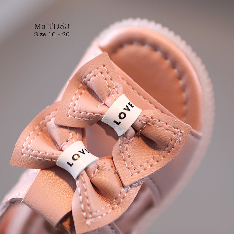 Dép tập đi sandal bé gái họa tiết nơ có quai dán trắng hồng dễ thương phù hợp cho trẻ em 6 tháng đến 1 tuổi TD53