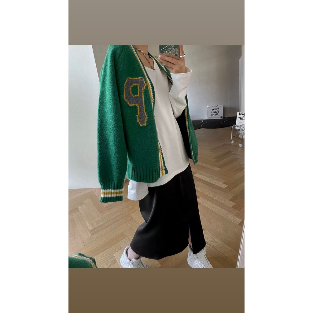 Áo cardigan chữ P Forgirl viền sọc cá tính