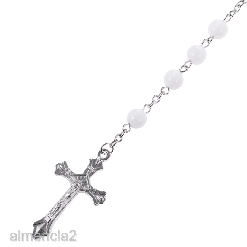Mens Hip 8mm Bead Rosary Pray Hand Jesus Cross Pendant Necklace Black