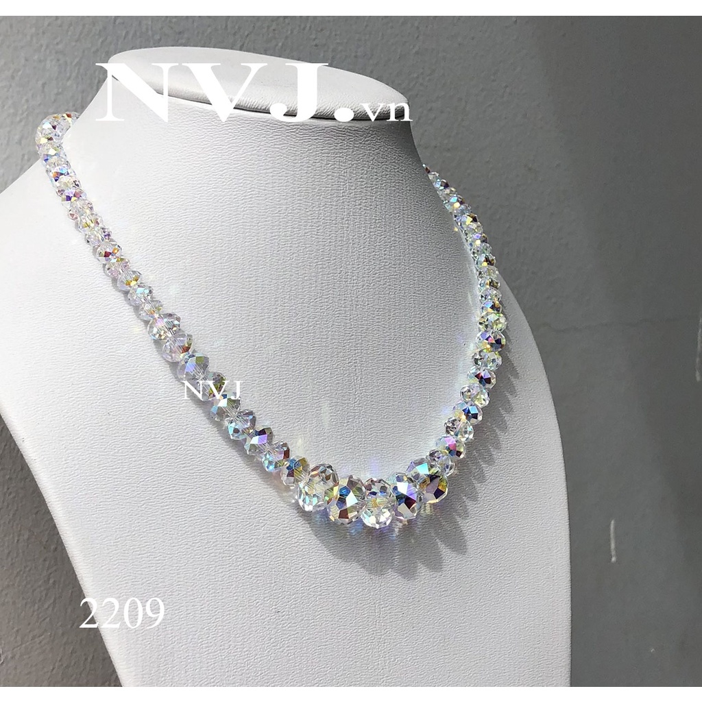 Chuỗi vòng cổ pha lê Swarovski hạt bánh cam 5040 001AB size 6, 8, 12mm, khóa bạc 925