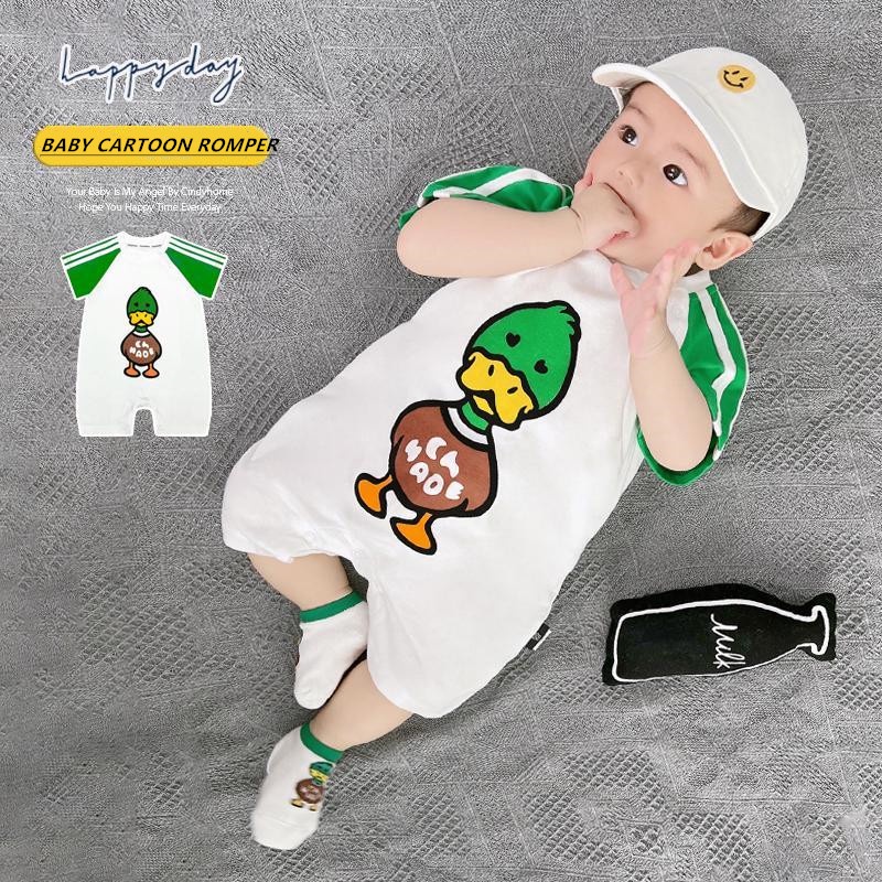 Bộ Áo Liền Quần Vải Cotton Tay Ngắn In Hoạt Hình Dành Cho Bé Sơ Sinh