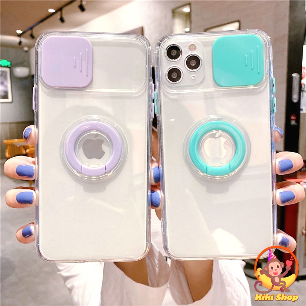 Ốp điện thoại TPU bảo vệ camera kèm móc xỏ ngón cho Iphone 12 11 Pro Max X Xs Max Xr 8 7 Plus