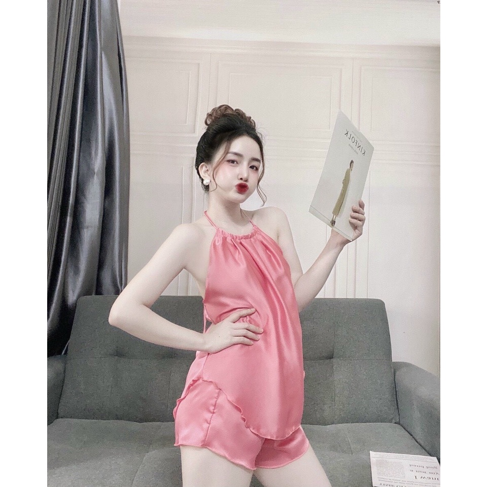 Đồ ngủ lụa satin🌺 2 dây sexy quyến rũ cao cấp❤️ Cổ yếm dễ thương💥