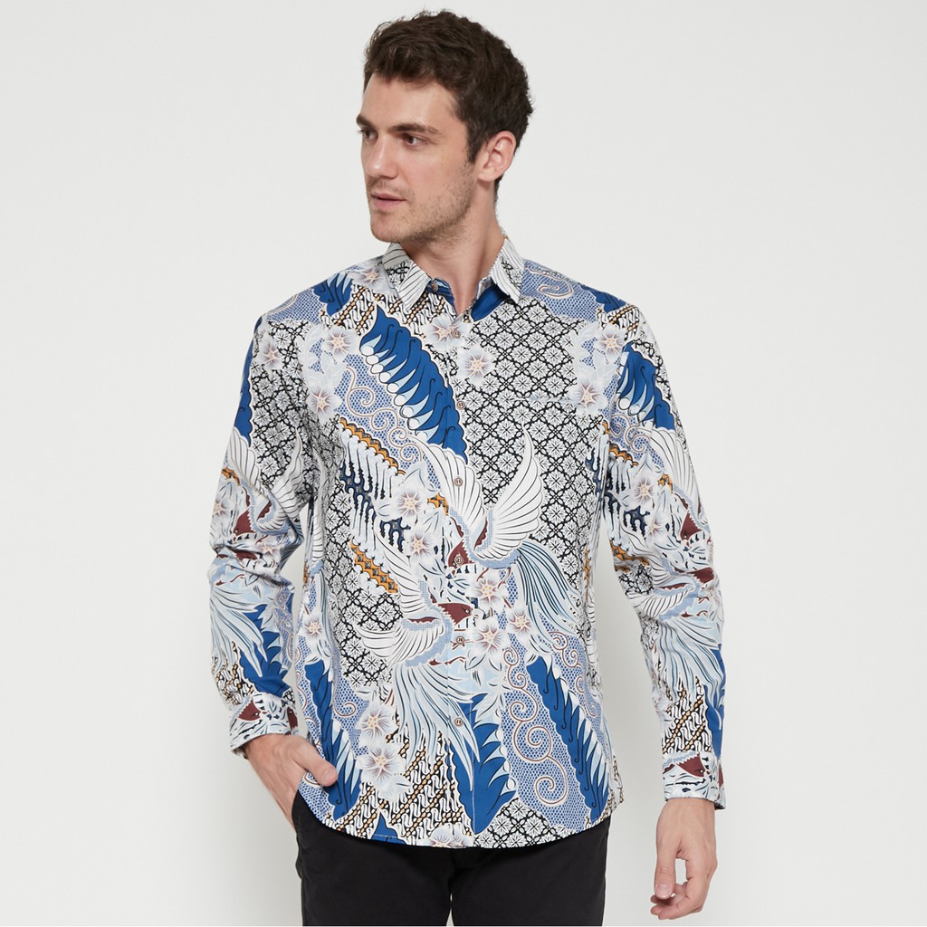 Một Lần Hàng Mới M231 Áo Sơ Mi Nam Batik Dài Màu Xanh 1423B $