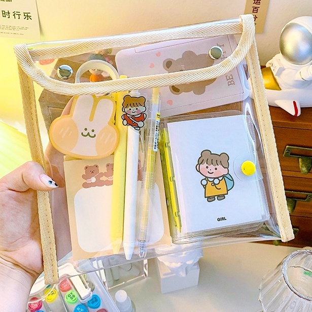 Túi trong suốt để vật dụng cá nhân viền vải chắc chắn size 20x21cm