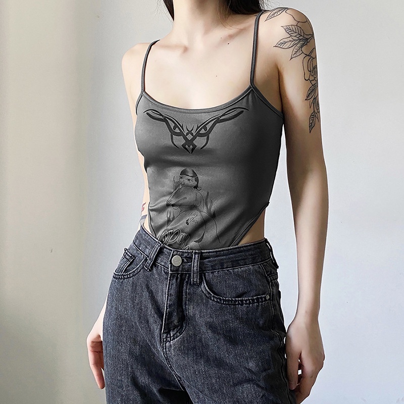 DUNEA Bộ Áo Liền Quần Hở Lưng In Họa Tiết Thời Trang Cho Nữ