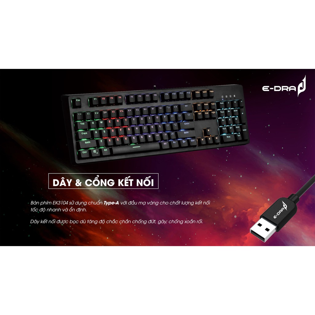 Bàn phím cơ Edra EK3104 RGB Huano switch bản 2021, Màu đen hàng chính hãng  bảo hành 24 tháng