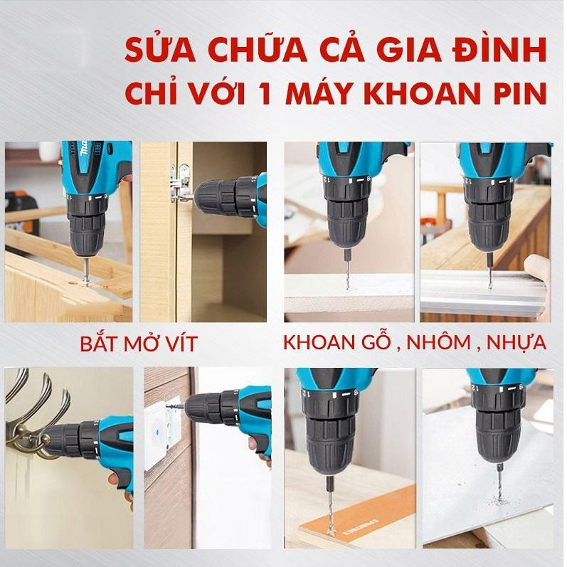 [Chính Hãng] Máy khoan pin makita 12V – KHOAN – BẮT VÍT – VẶN ỐC tặng kèm hộp 24 chi tiết