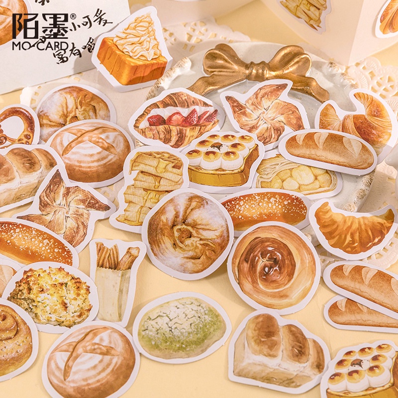 Hộp 46 chiếc sticker BÁNH NGỌT MÀU VÀNG dễ thương vintage dùng trang trí sổ bullet journal, decor thư thiệp