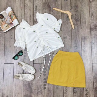 Set áo chân váy A| áo croptop váy | set bộ