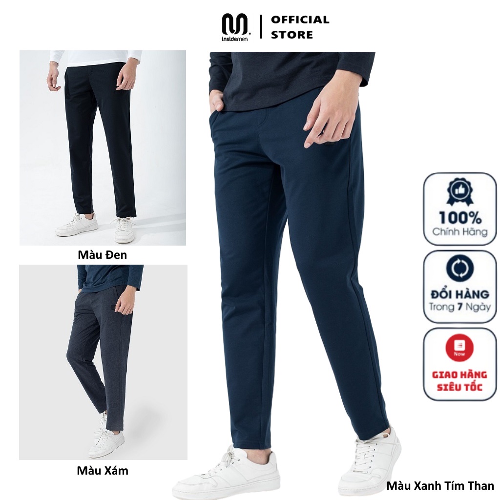 Quần thun dài thể thao Quần Jogger nam Insidemen IPA001W1 dáng suông nhẹ cạp chun gấu suông chất cotton giữ ấm khi ở nhà