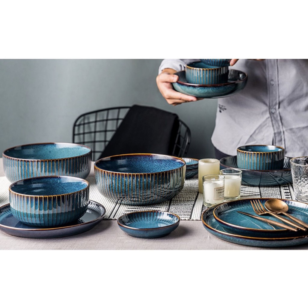 (HOT - ẢNH THẬT) Bát tô nông lòng men xanh ngọc Star light - Bát tô sứ cao cấp phong cách Bắc Âu