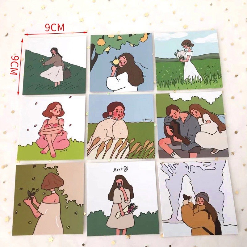 [Mã LIFEBOOK2 giảm 10% đơn 0Đ] Set thiệp postcard CÔ GÁI có sẵn decor trang trí phòng cực xinh