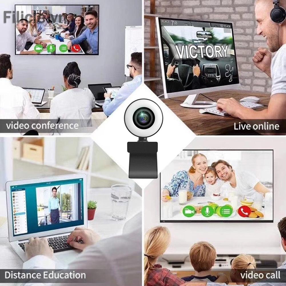 Webcam FILICLE 1080P HD USB kèm micro và vòng đèn dành cho máy tính | BigBuy360 - bigbuy360.vn