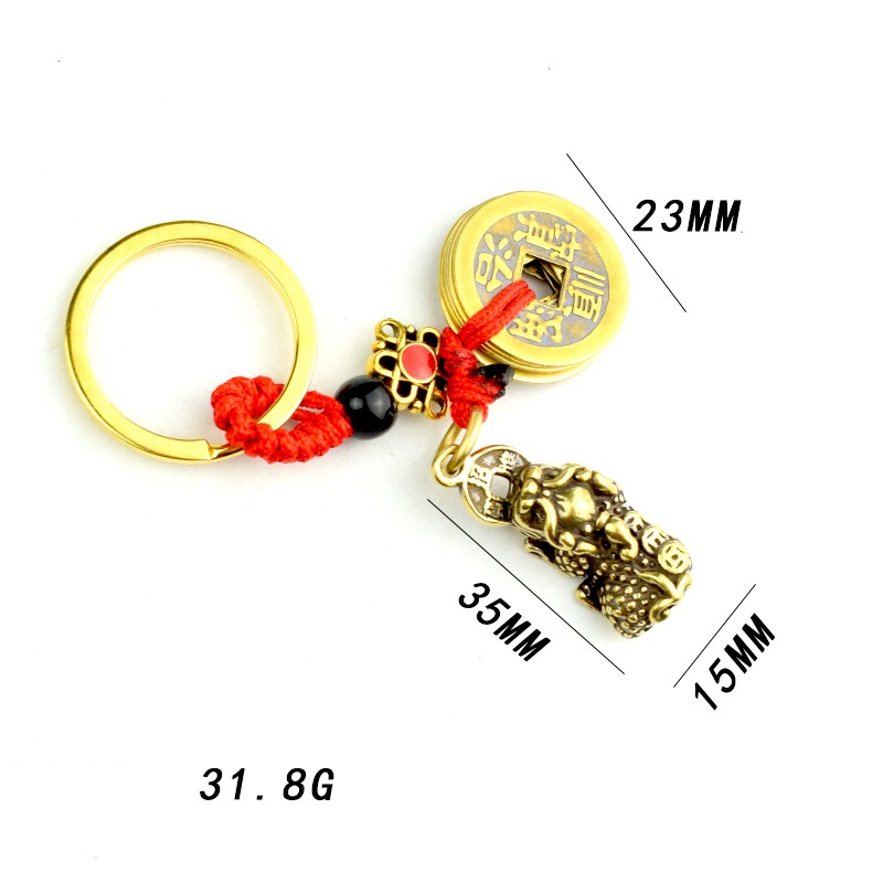 Móc Khóa Bằng Đồng Thau Dây Treo 5 Đồng Xu Mix Tượng Con   Ngậm 𝙏𝙞𝙚̂̀𝙣 Phong Thủy Tài Lộc May Mắn