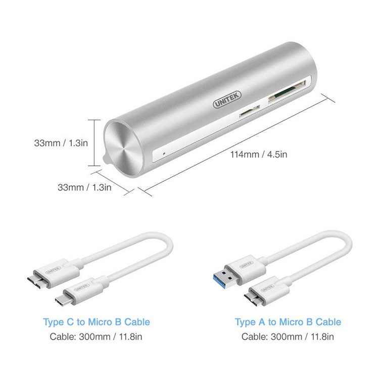 Bộ chia cổng USB TypeC sang 3 cổng USB 3.0 + Khe đọc thẻ nhớ - Card đọc thẻ nhớ TypeC USB 3.0