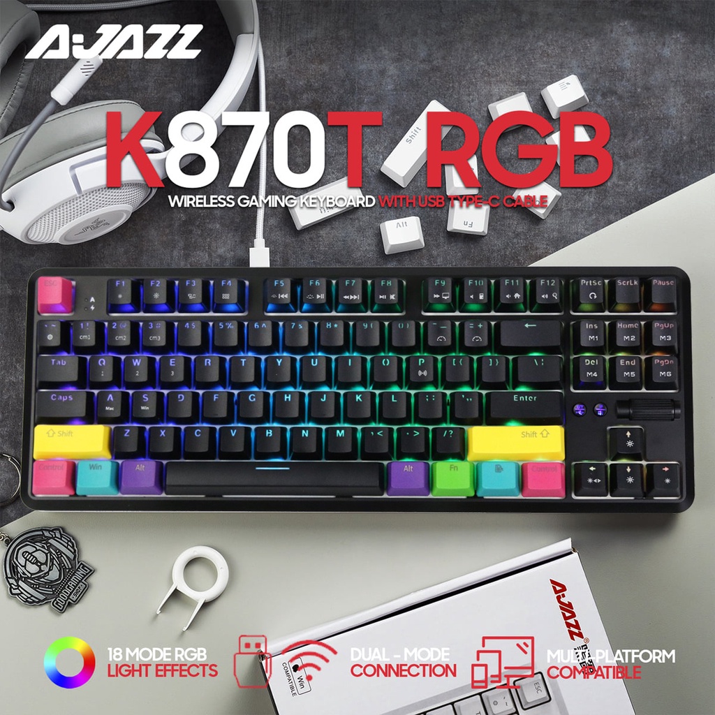 Bàn Phím Cơ mofii AJAZZ K870T Black RGB Bluetooth 5.0 - Chính hãng bảo hành 2 năm